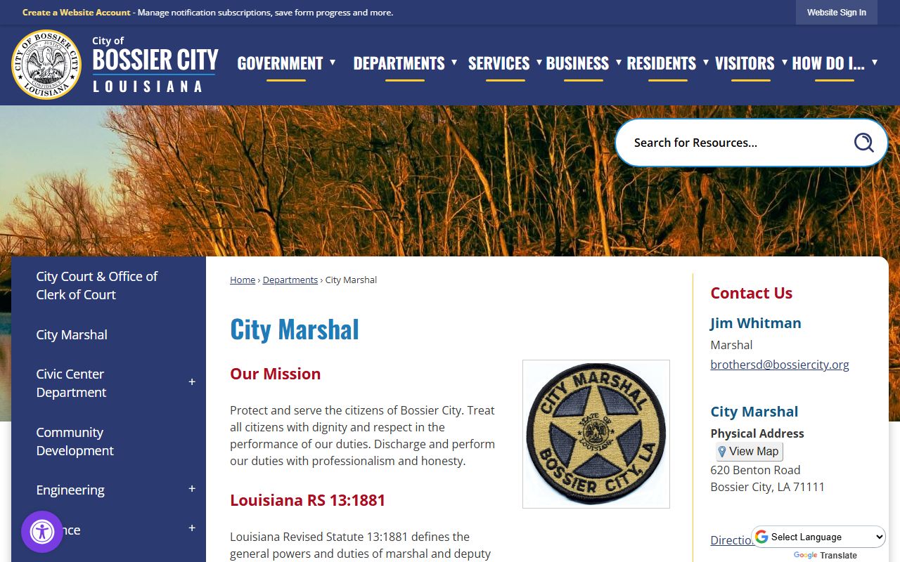 Bossier City Marshal's Office bench warrant services