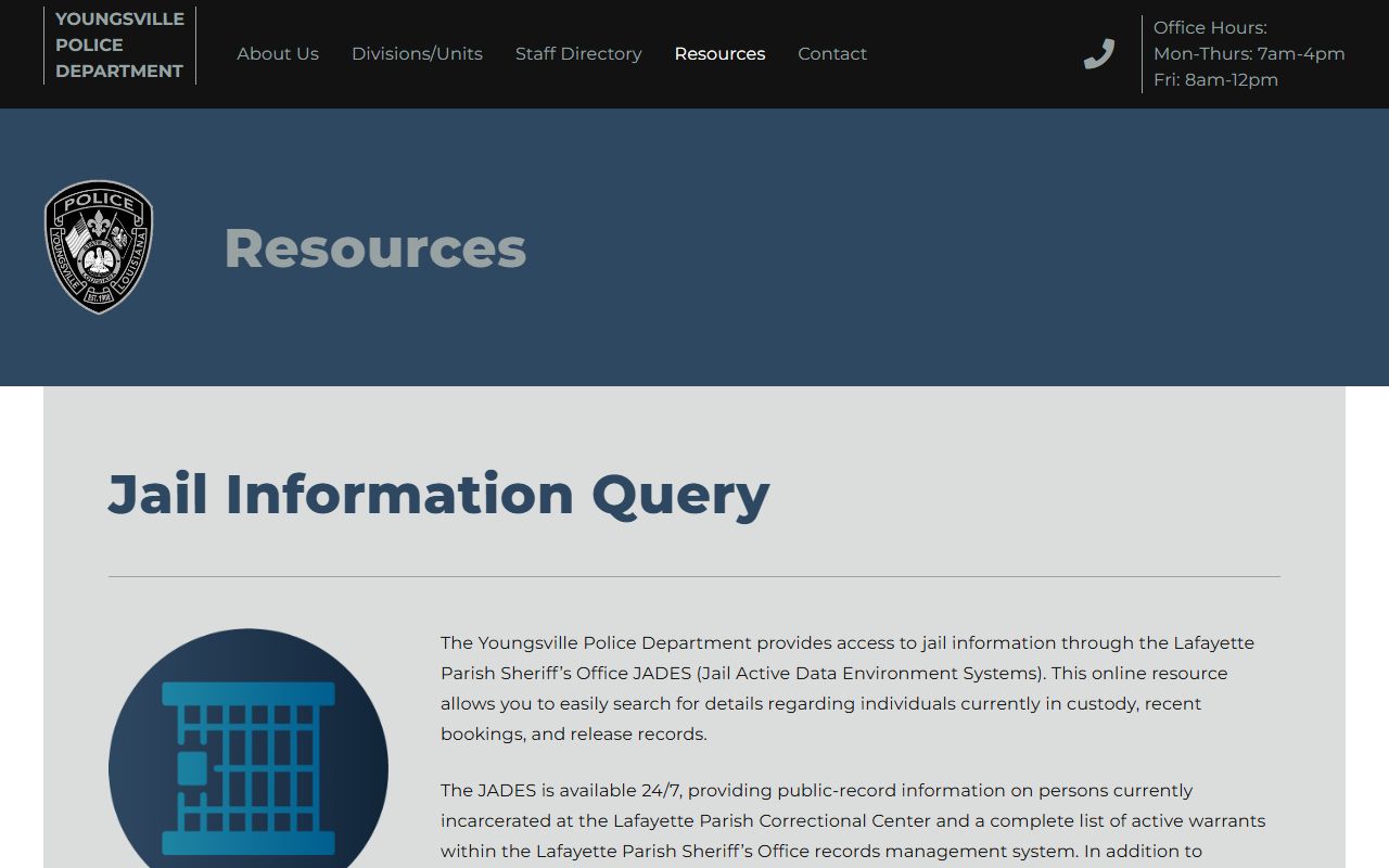 Jail information query for Lafayette bench warrant arrests