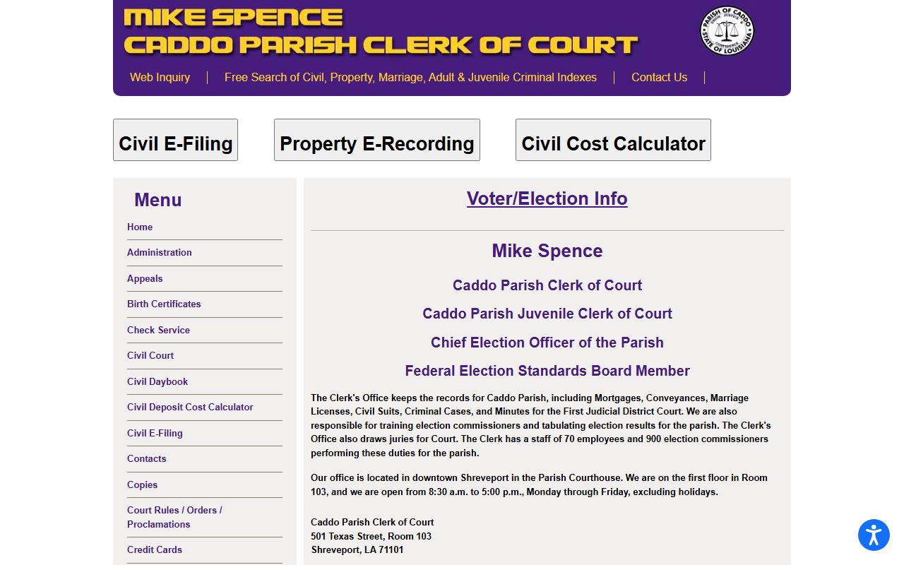 Caddo Parish Clerk of Court website for bench warrant records
