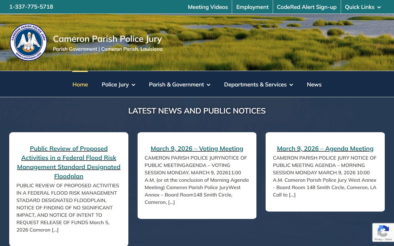 Cameron Parish government website with court and jail information