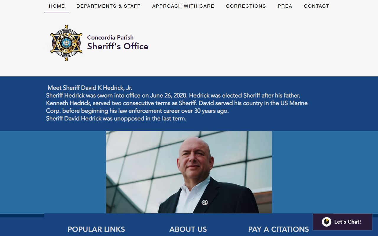 Concordia Parish Sheriff's Office website for bench warrant information