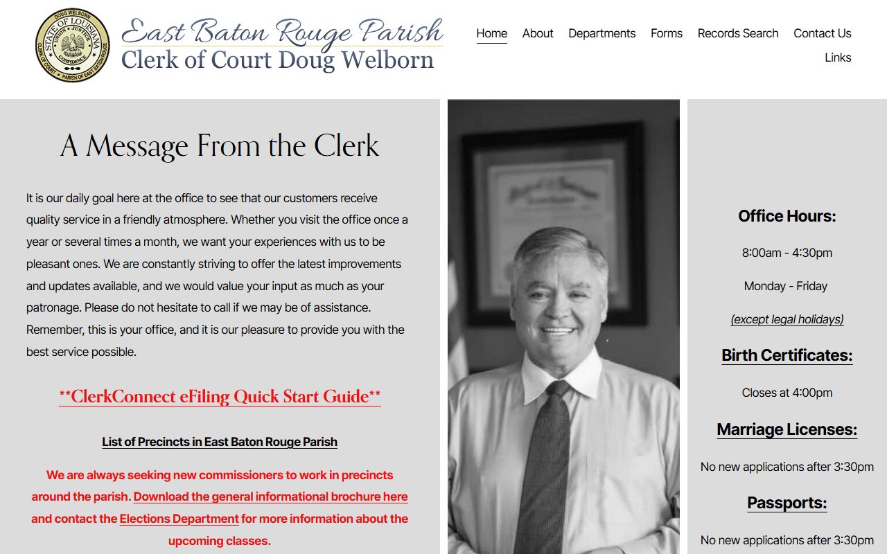 East Baton Rouge Parish Clerk of Court website for bench warrant record searches