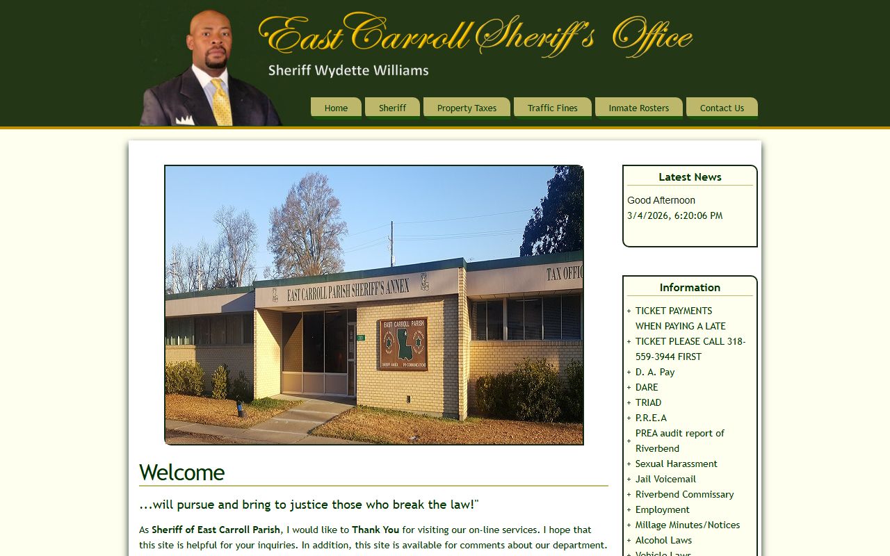 East Carroll Parish Sheriff's Office website for bench warrant searches
