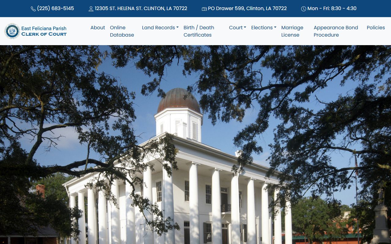 East Feliciana Parish Clerk of Court website for bench warrant records