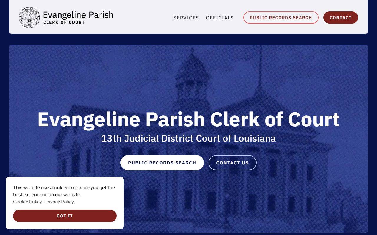 Evangeline Parish Clerk of Court website for bench warrant records