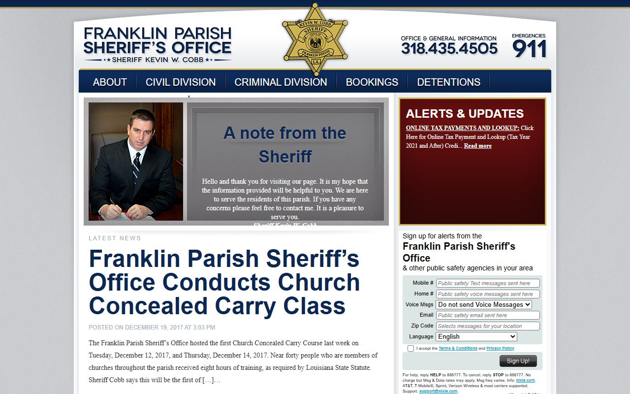 Franklin Parish Sheriff's Office website for bench warrant searches