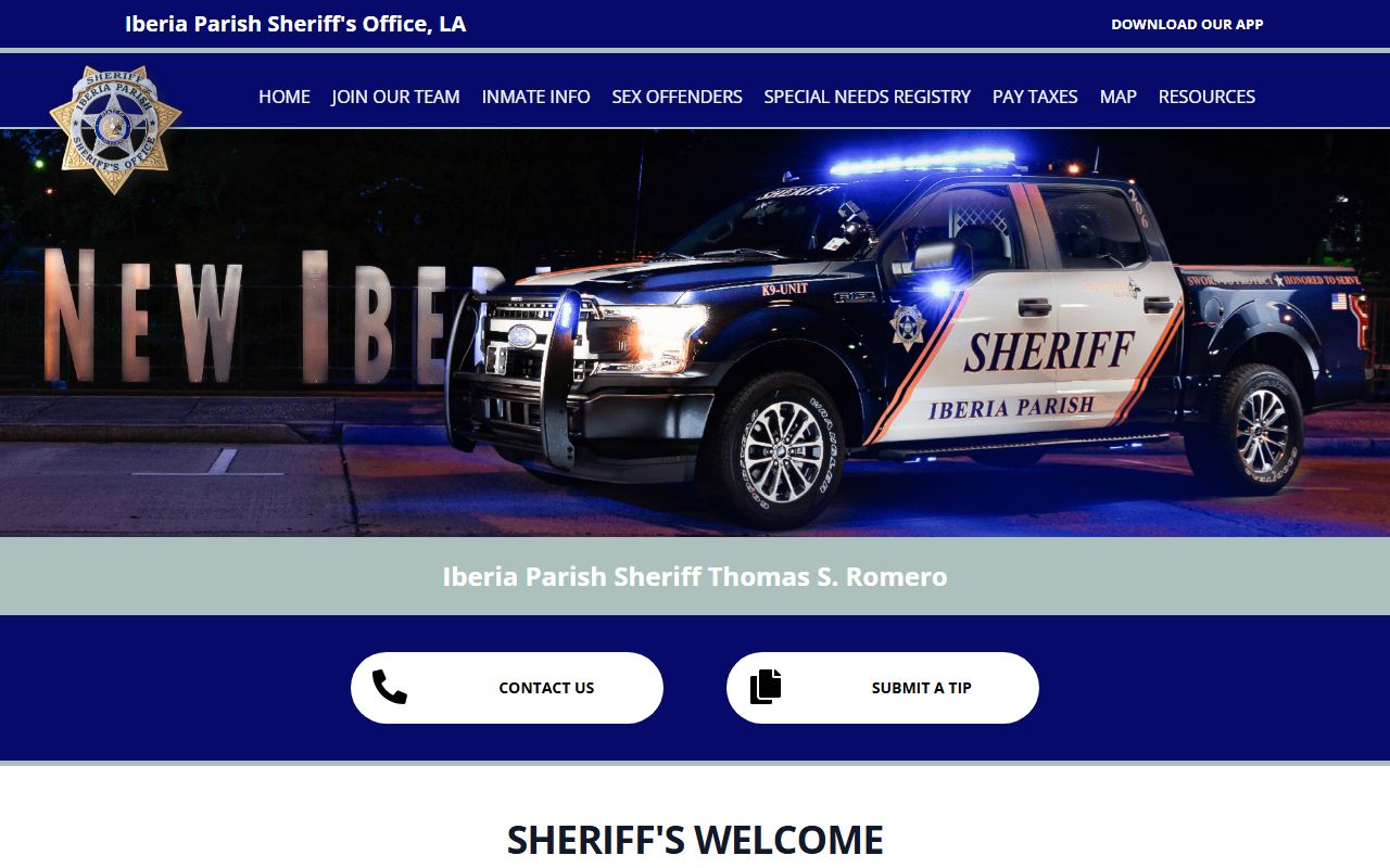 Iberia Parish Sheriff's Office website for bench warrant searches