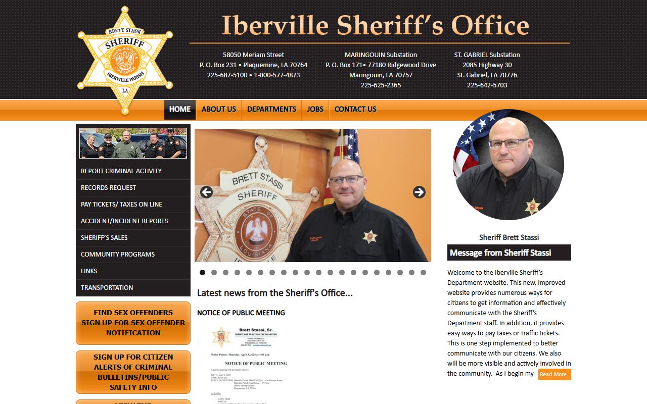 Iberville Parish Sheriff's Office website for bench warrant searches