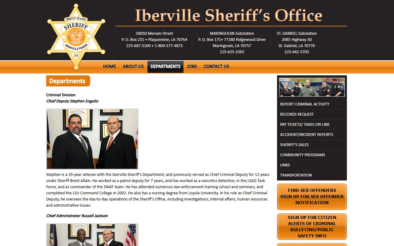 Iberville Parish Sheriff's Office departments involved in bench warrant services