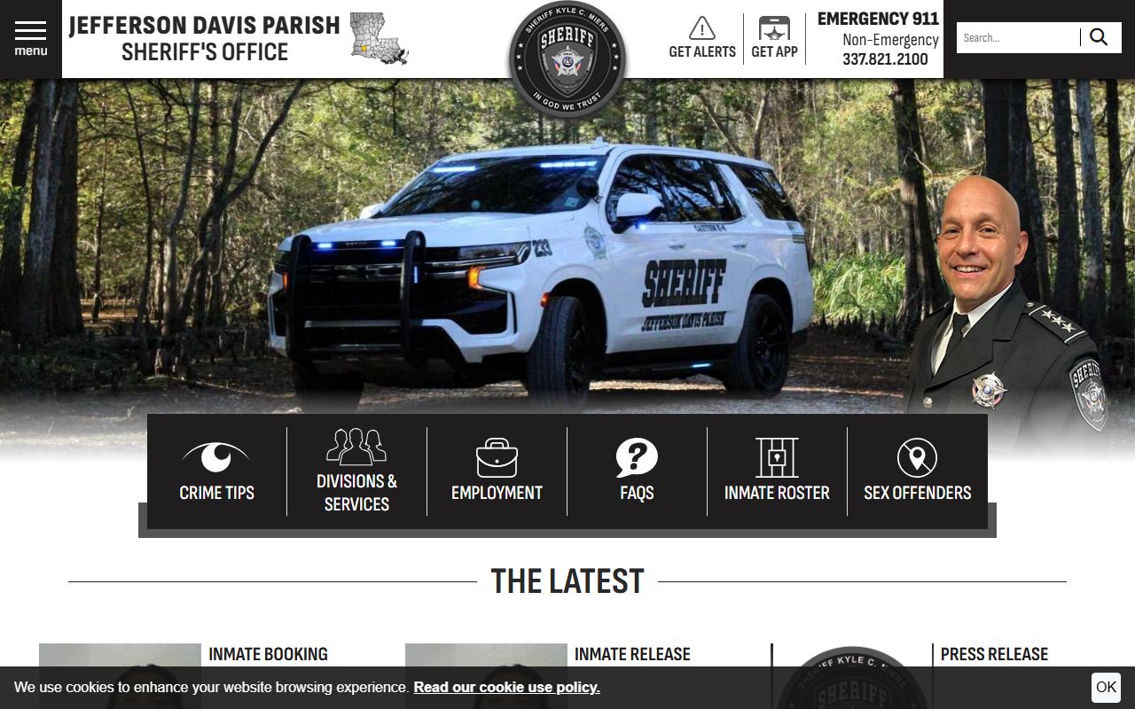 Jefferson Davis Parish Sheriff's Office website for bench warrant searches
