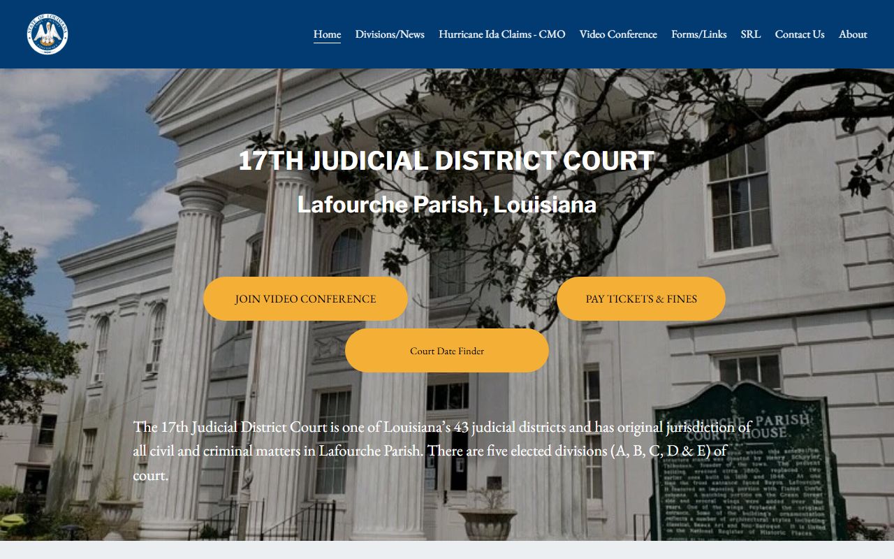 17th Judicial District Court website for Lafourche Parish bench warrant cases