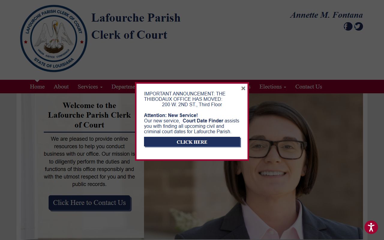 Lafourche Parish Clerk of Court website for bench warrant record searches