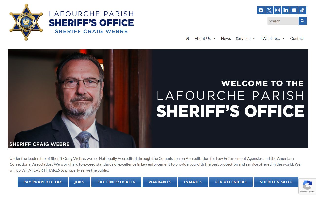 Lafourche Parish Sheriff's Office website for bench warrant searches