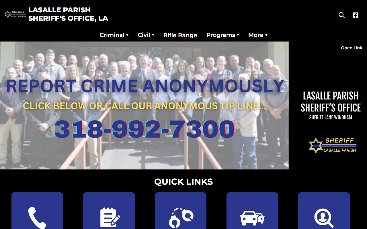 LaSalle Parish Sheriff's Office website for bench warrant searches