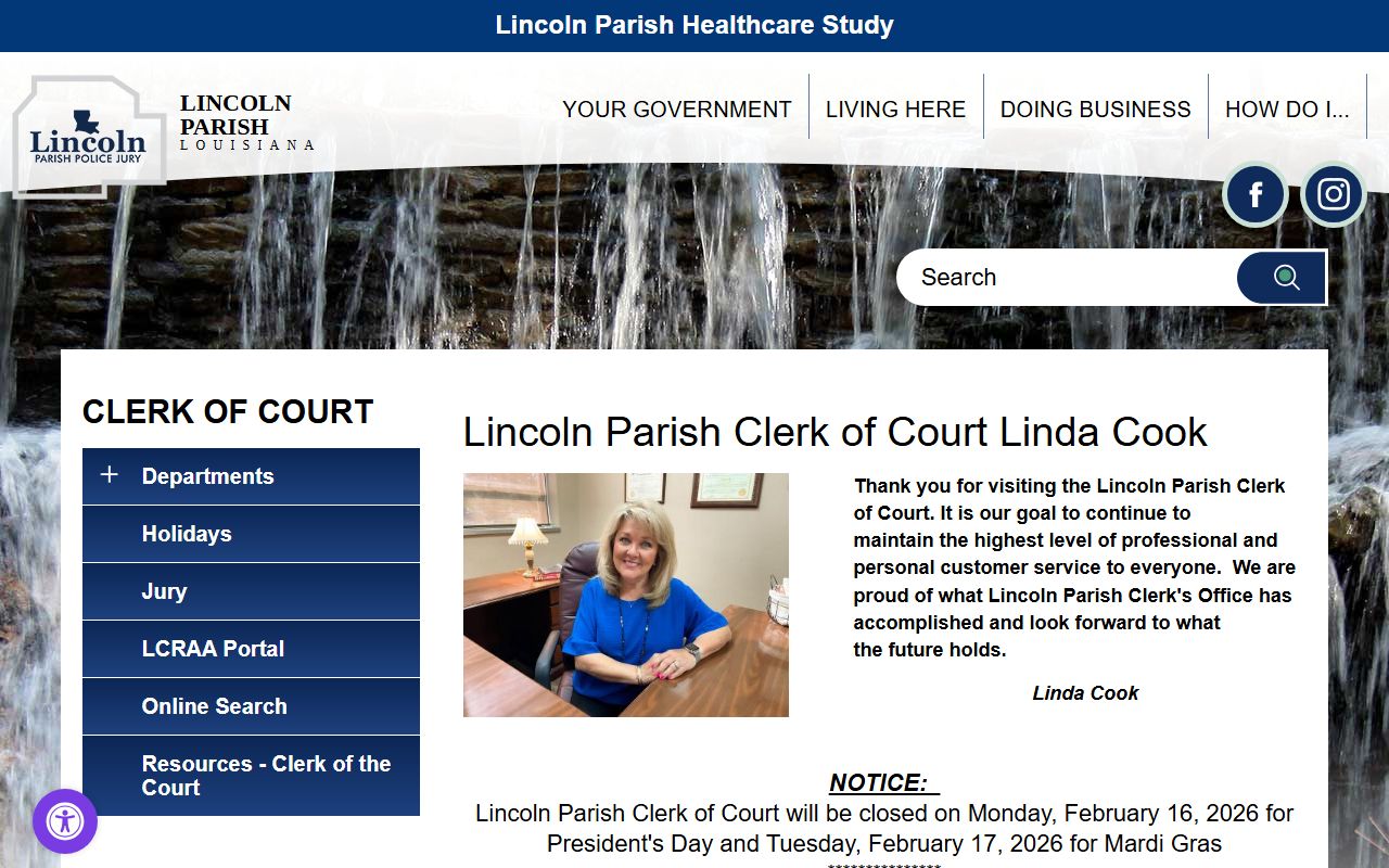 Lincoln Parish Clerk of Court page for bench warrant record requests