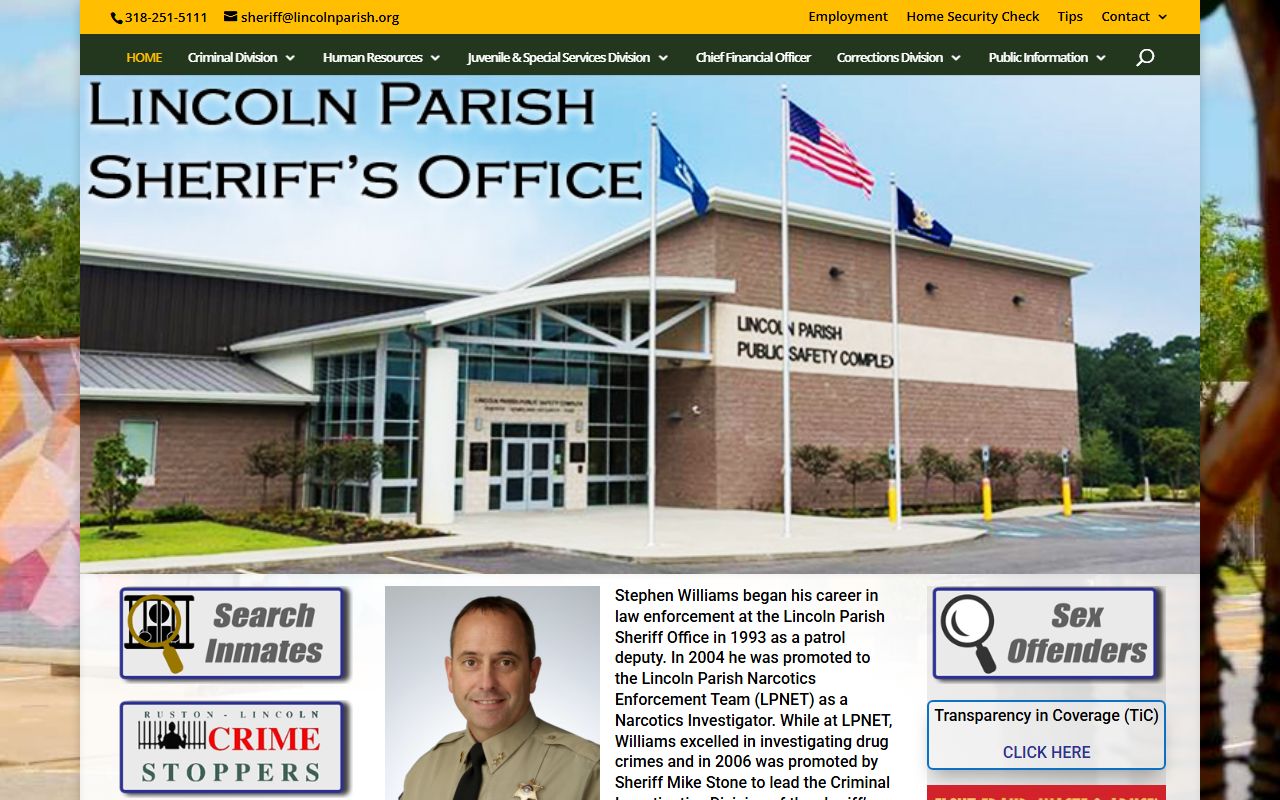 Lincoln Parish Sheriff's Office website for bench warrant searches