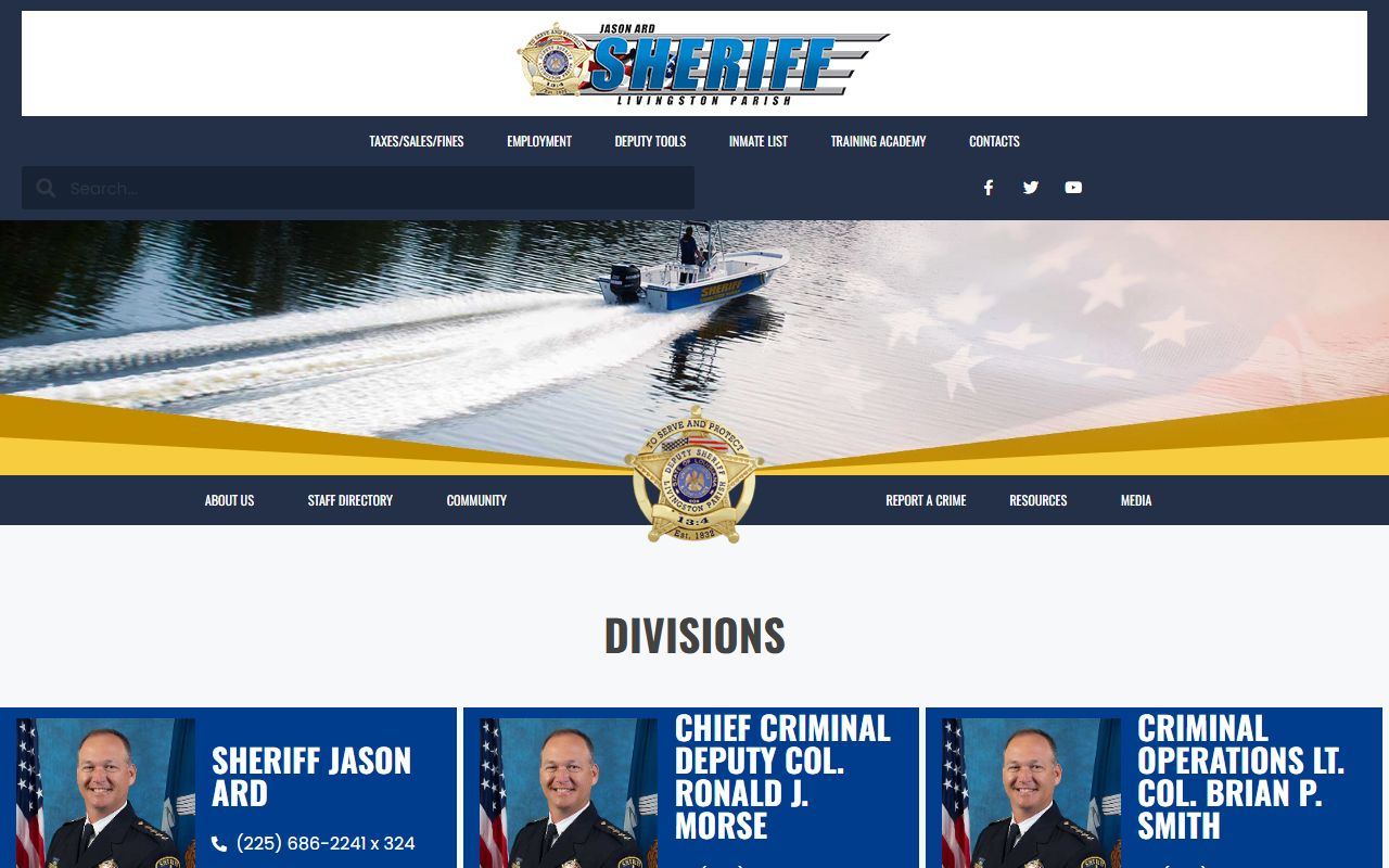 Livingston Parish Sheriff's Office all divisions page including bench warrant services