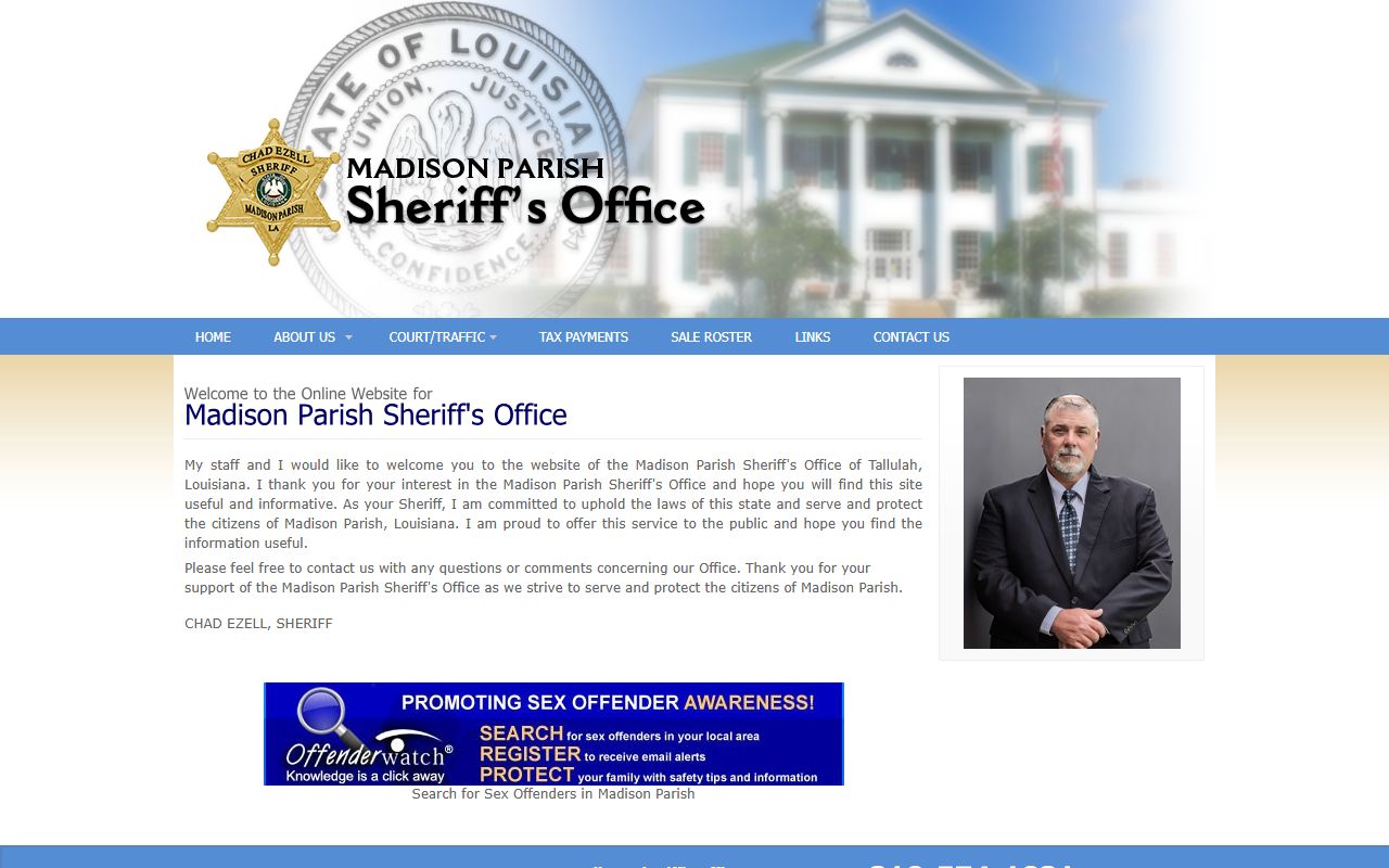 Madison Parish Sheriff's Office website for bench warrant searches