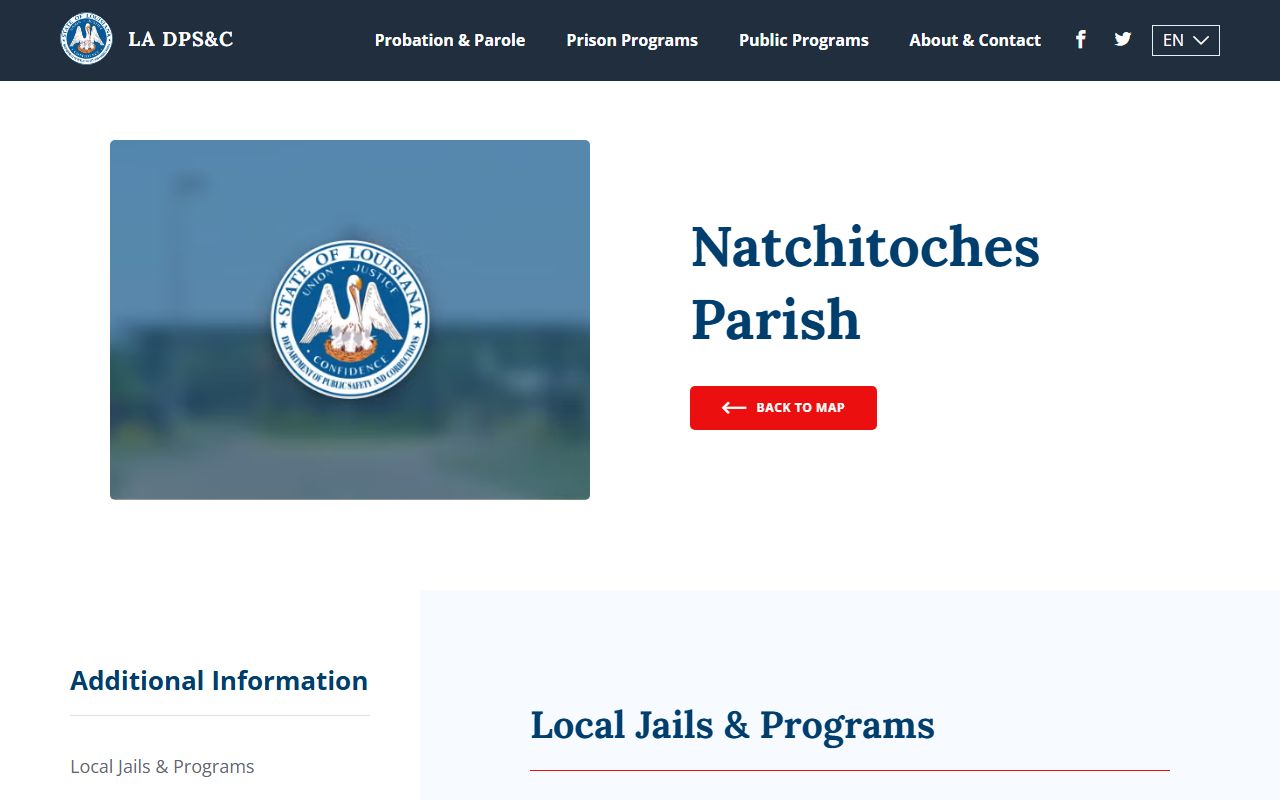 DOC facility information for Natchitoches Parish bench warrant detention
