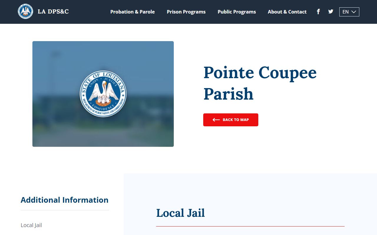 DOC facility details for Pointe Coupee Parish bench warrant detention