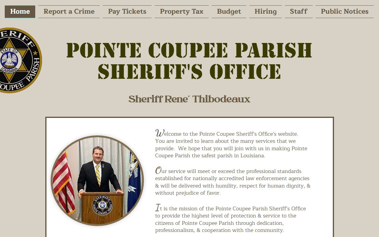 Pointe Coupee Parish Sheriff's Office website for bench warrant inquiries