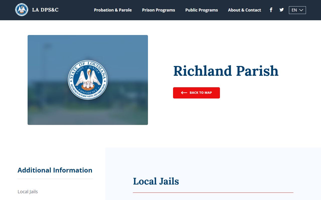 Louisiana DOC facility information for Richland Parish bench warrants