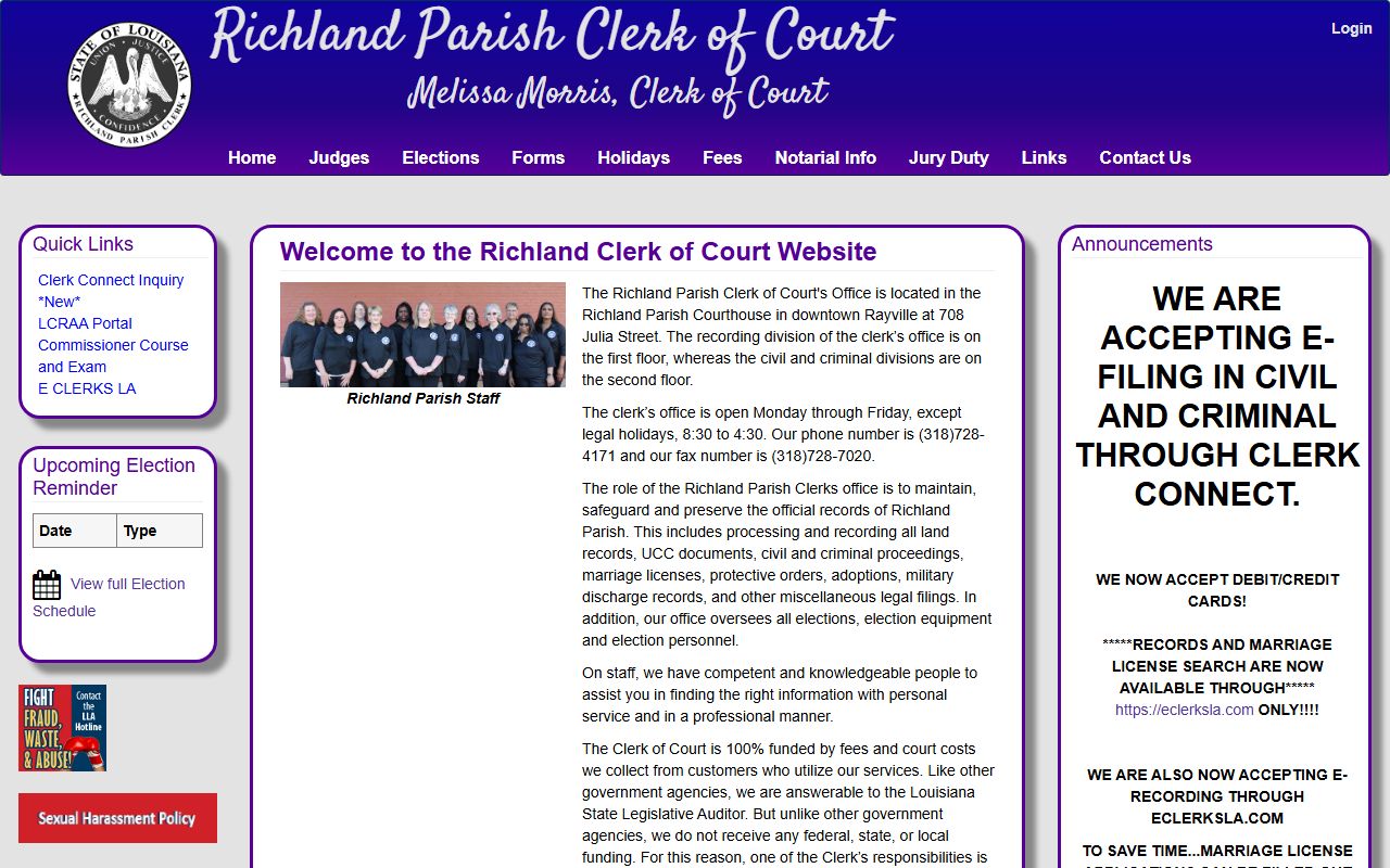 Richland Parish Clerk of Court for bench warrant court records
