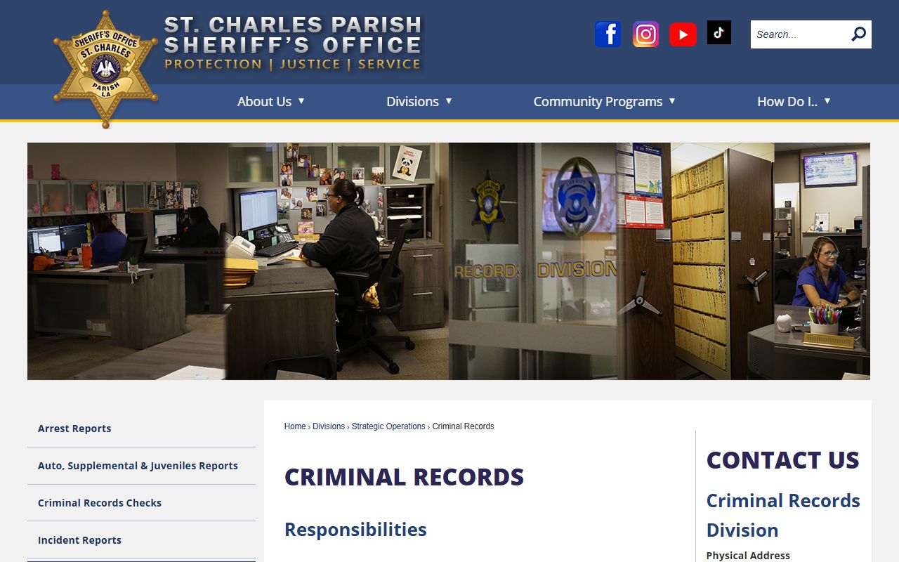 St. Charles Parish Criminal Records Division for bench warrant records