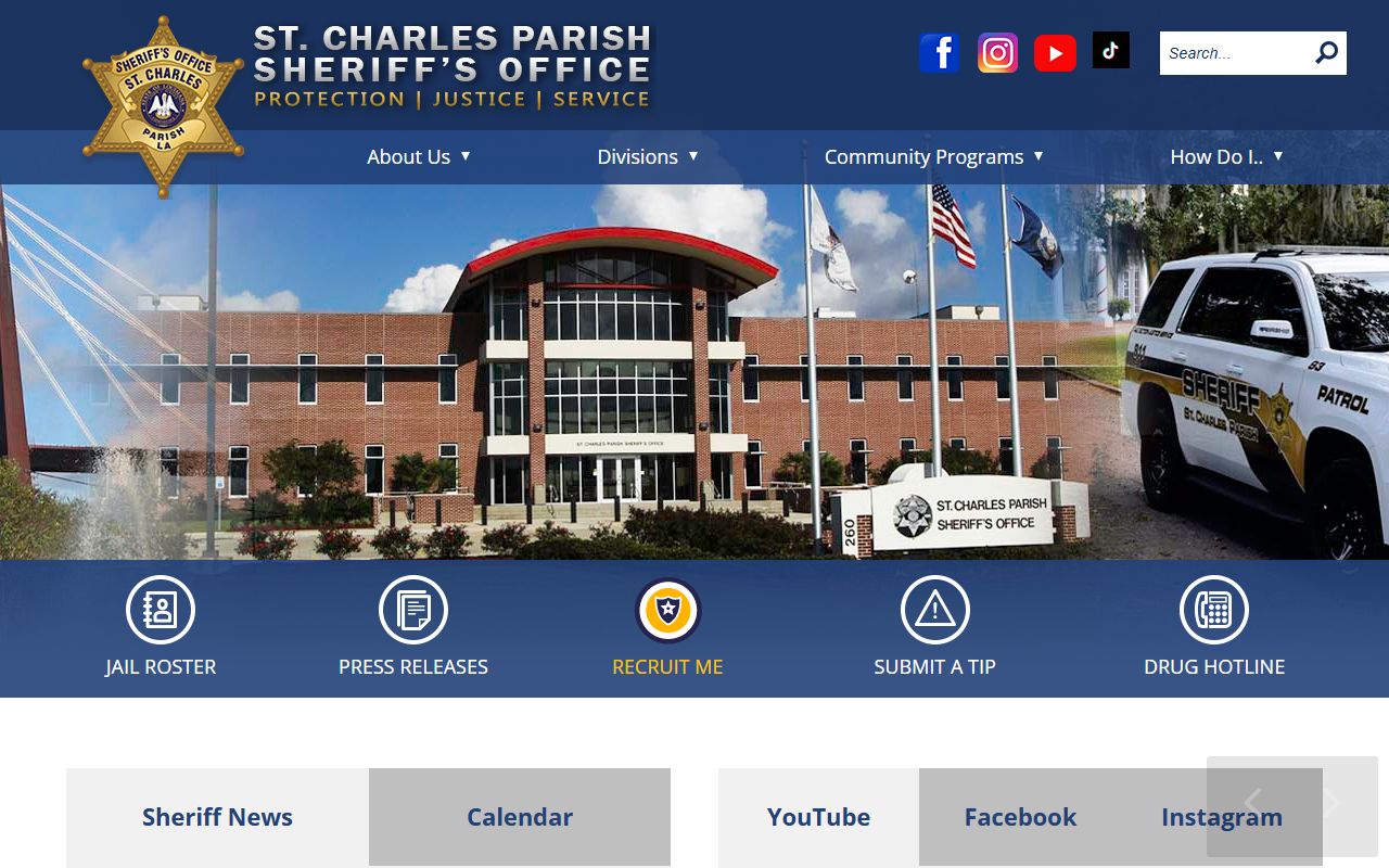 St. Charles Parish Sheriff's Office website for bench warrant information
