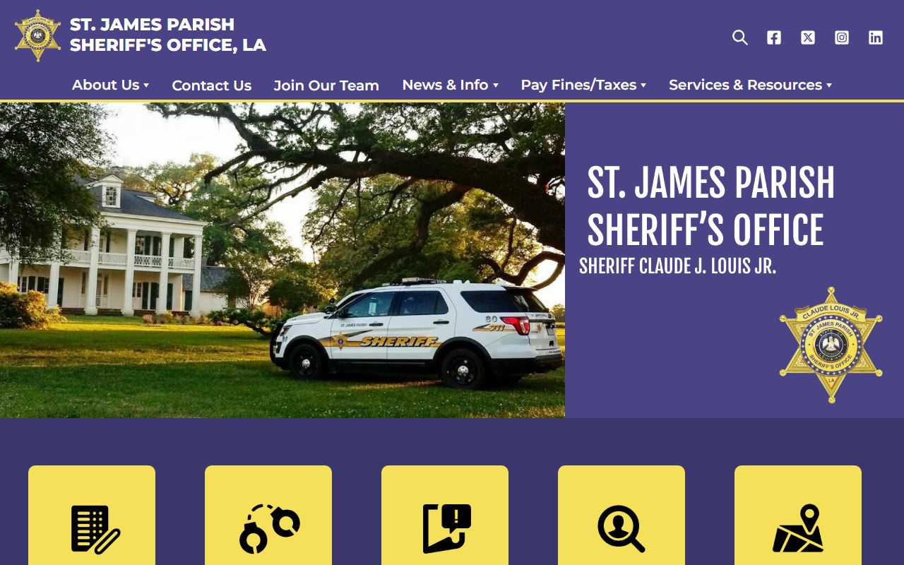 St. James Parish Sheriff's Office website for bench warrant information