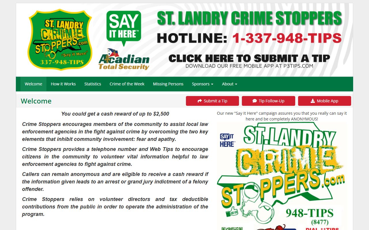 St. Landry Crime Stoppers wanted page for bench warrant fugitives