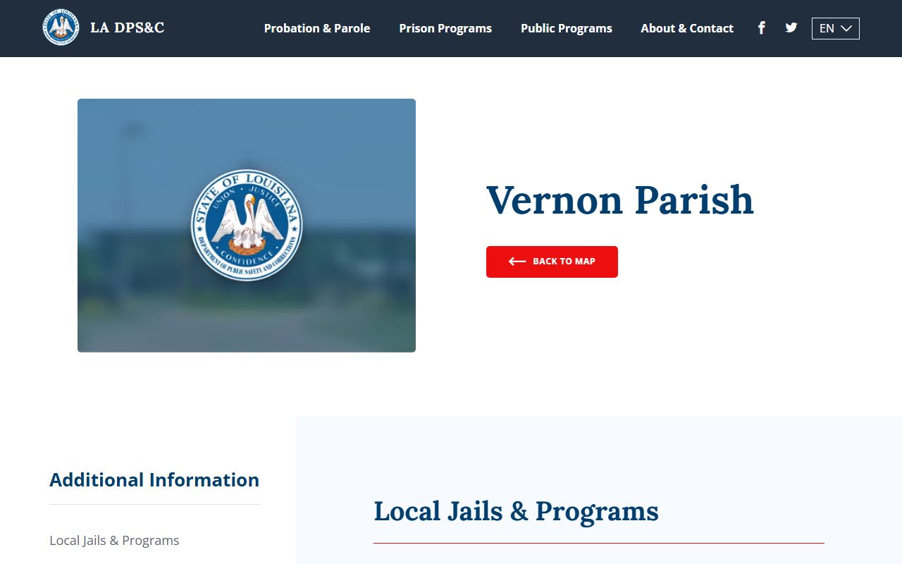 Louisiana DOC facility information for Vernon Parish bench warrants