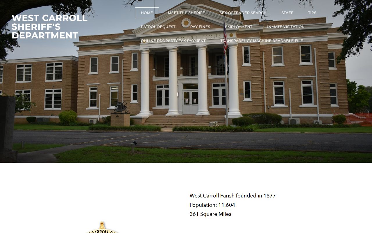 West Carroll Parish Sheriff's Office website for bench warrant inquiries