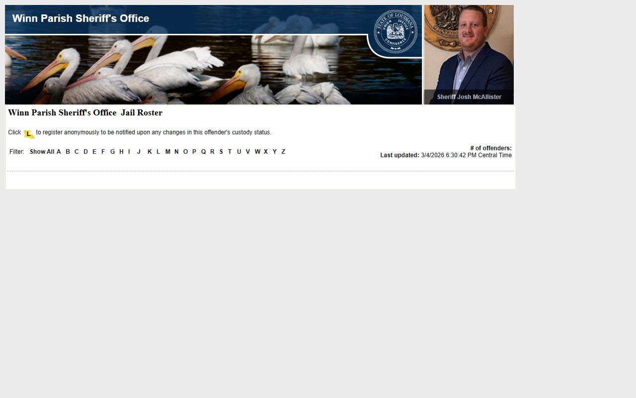 Winn Parish jail roster for bench warrant arrests