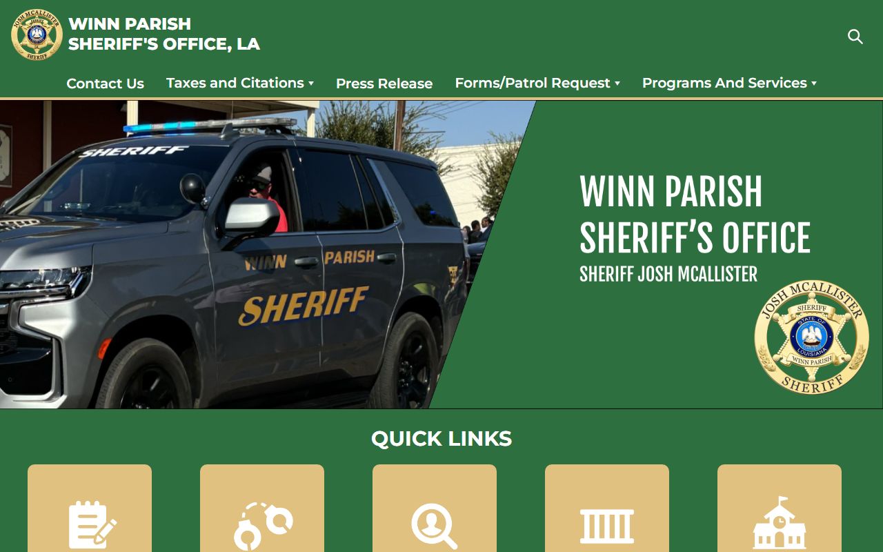 Winn Parish Sheriff's Office website for bench warrant inquiries